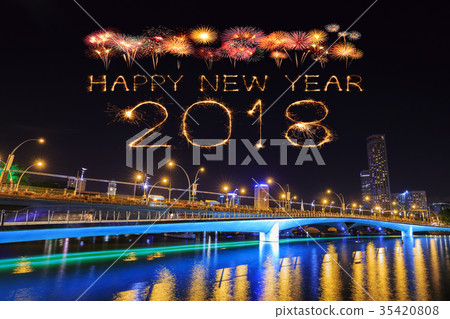 2018 Happy new year firework at Singapore city 35420808