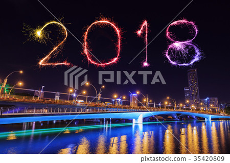2018 Happy new year firework at Singapore city 35420809