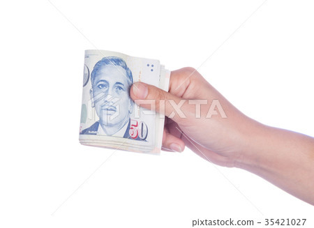 hand with Singapore banknotes dollars (50 SGD)  35421027