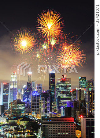 firework over cityscape of Singapore city at night firework over cityscape of Singapore city at night 35421071