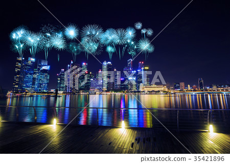 firework with city, singapore 35421896