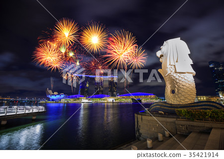 firework with city, singapore firework with city, singapore 35421914