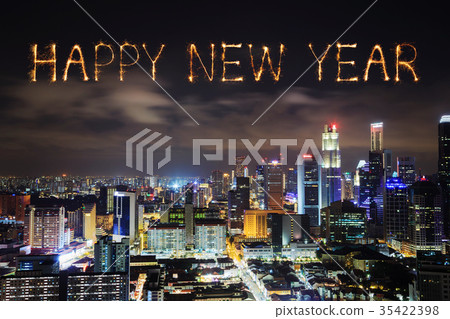 Happy new year firework at Singapore city 35422398