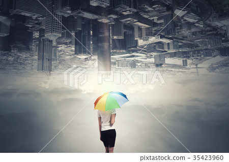 Woman with rainbow umbrella Woman with rainbow umbrella 35423960