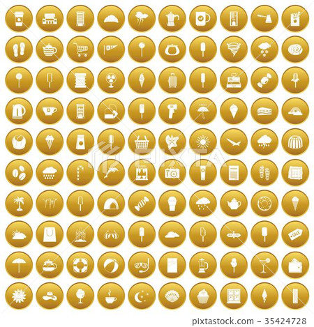 100 ice cream icons set gold 35424728