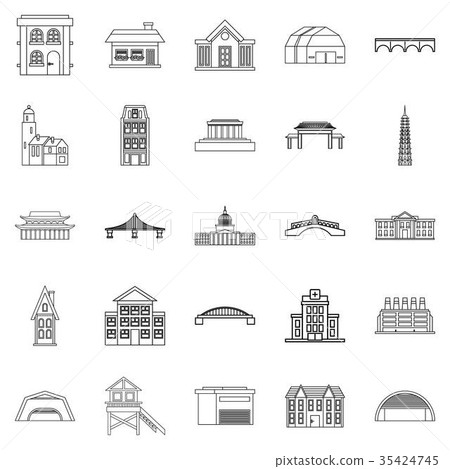 Building icons set, outline style 35424745