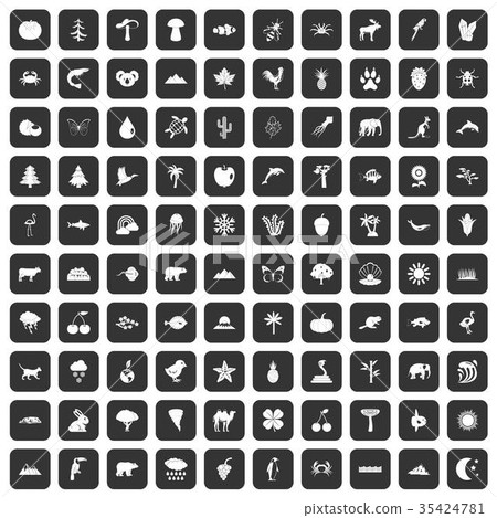 100 nature icons set black 35424781