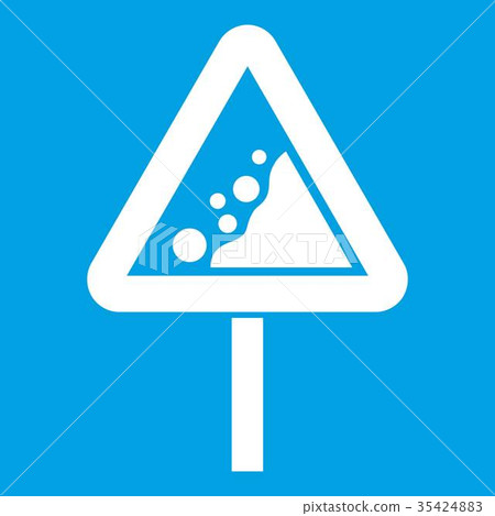 Falling rocks warning traffic sign icon white 35424883