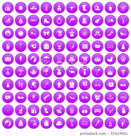 100 children icons set purple 35424901