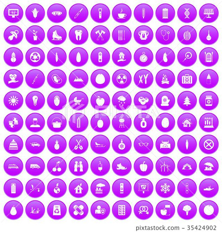 100 child health icons set purple 35424902