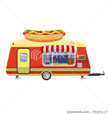 Hot dog trailer mobile snack icon, cartoon style 35425117