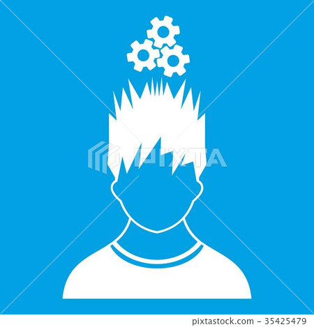 Man with metal gears over head icon white Man with metal gears over head icon white 35425479