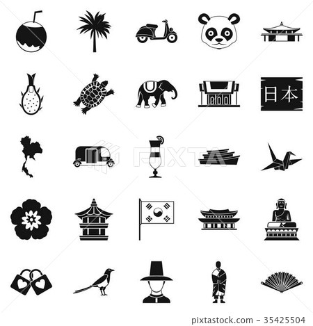 Countries in Asia icons set, simple style Countries in Asia icons set, simple style 35425504