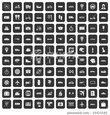 100 public transport icons set black 35425585