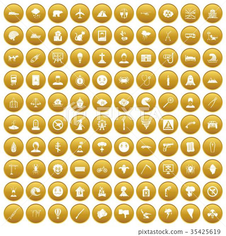 100 phobias icons set gold 35425619