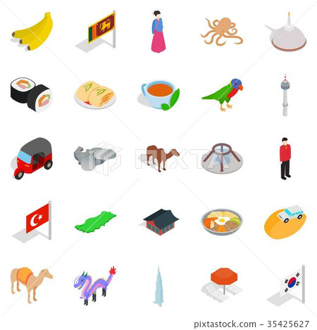 Relax in asia icons set, isometric style 35425627