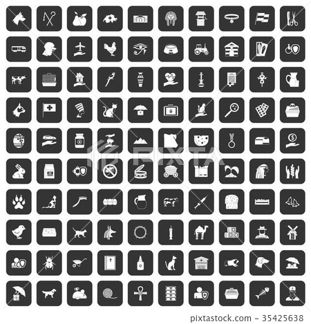 100 pets icons set black 35425638
