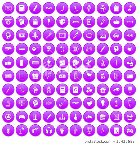100 creative idea icons set purple 35425682