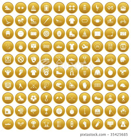 100 sport team icons set gold 35425685