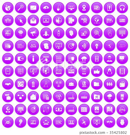 100 cyber security icons set purple 35425802