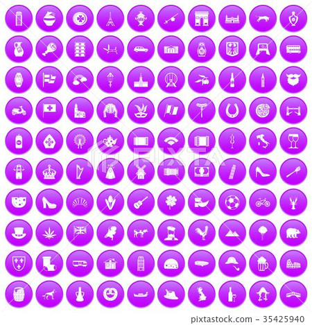 100 Europe icons set purple 35425940