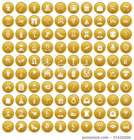 100 valentine day icons set gold 100 valentine day icons set gold 35426006