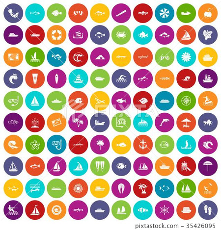 100 sea icons set color 35426095
