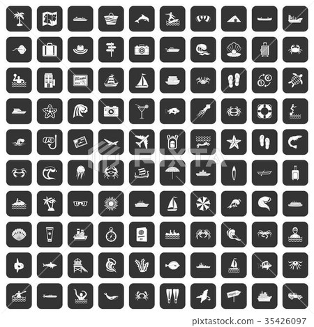 100 sea life icons set black 100 sea life icons set black 35426097