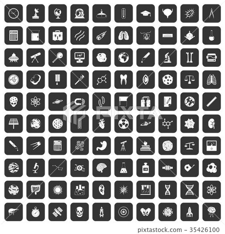 100 science icons set black 35426100
