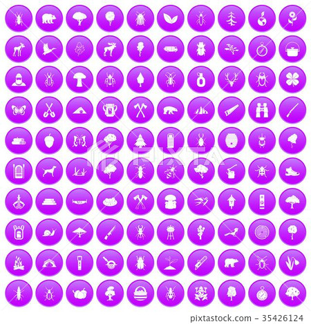 100 forest icons set purple 100 forest icons set purple 35426124