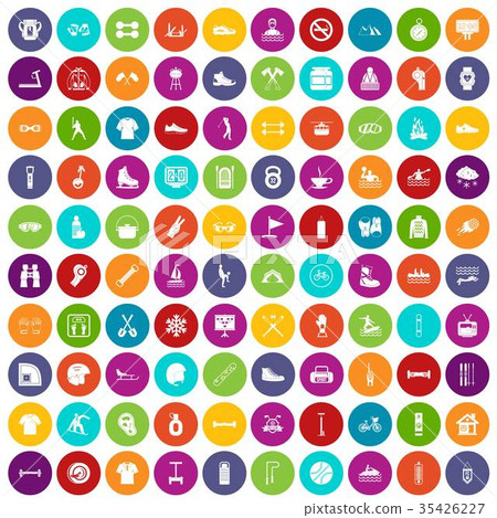 100 sport life icons set color 35426227
