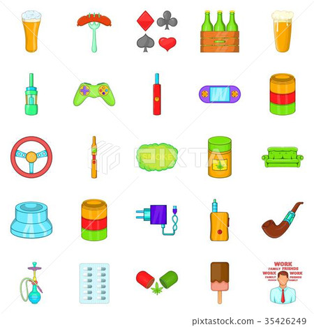 Compulsive gambling icons set, cartoon style Compulsive gambling icons set, cartoon style 35426249