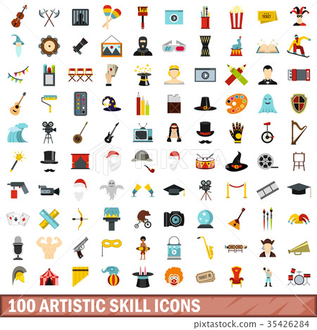 100 artistic skill icons set, flat style 100 artistic skill icons set, flat style 35426284