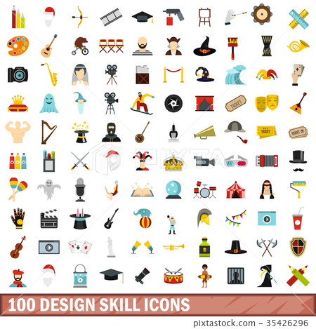 100 design skill icons set, flat style - Stock Illustration [35426296 ...