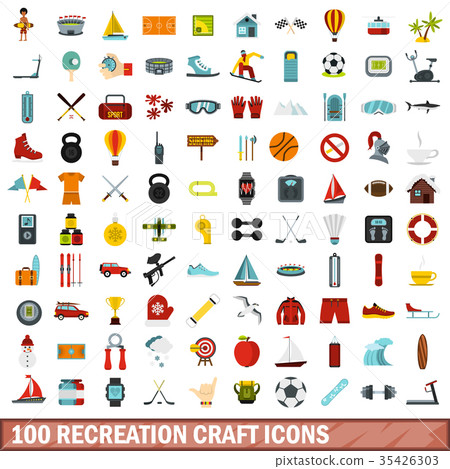 100 recreation craft icons set, flat style - Stock Illustration ...