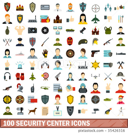 100 security center icons set, flat style 35426316