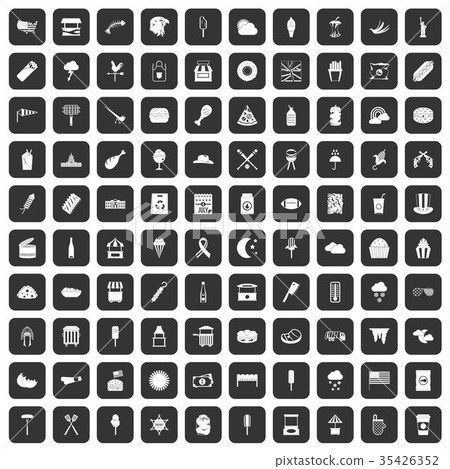 100 street food icons set black 100 street food icons set black 35426352