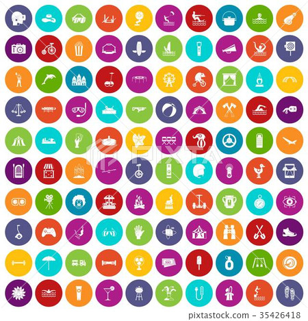 100 summer vacation icons set color 35426418