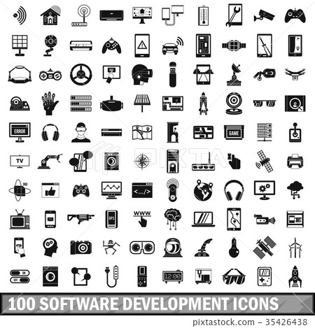 100 software development icons set, simple style 35426438
