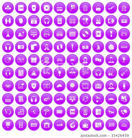 100 headphones icons set purple 35426439