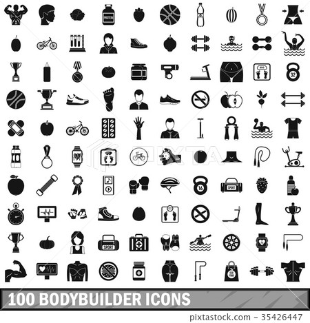 100 bodybuilder icons set, simple style 100 bodybuilder icons set, simple style 35426447