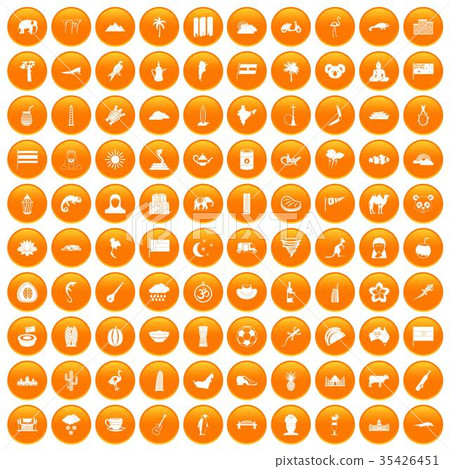 100 exotic animals icons set orange 35426451