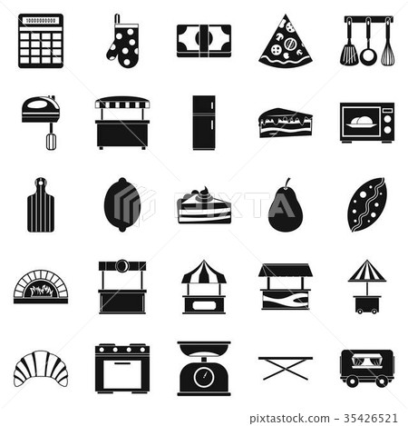 Shop with buns icons set, simple style 35426521