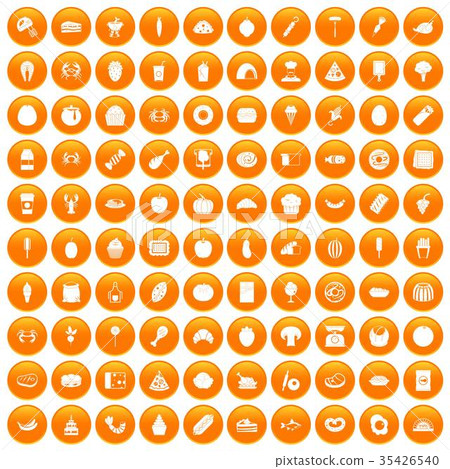 100 favorite food icons set orange 35426540