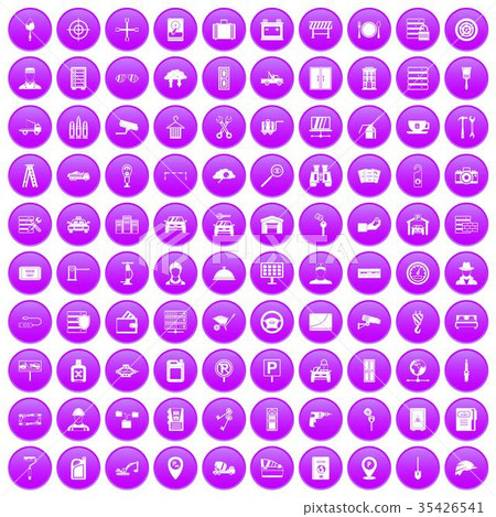 100 keys icons set purple 35426541