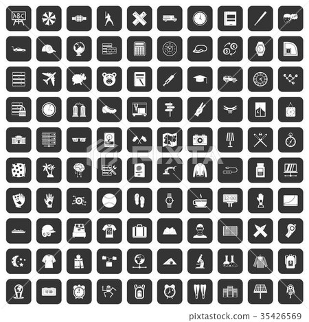 100 time icons set black 35426569