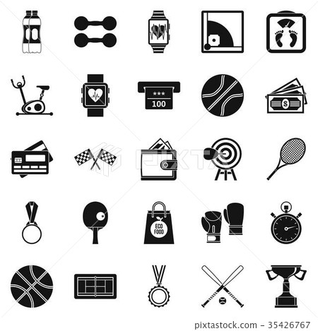 Basketball training icons set, simple style Basketball training icons set, simple style 35426767