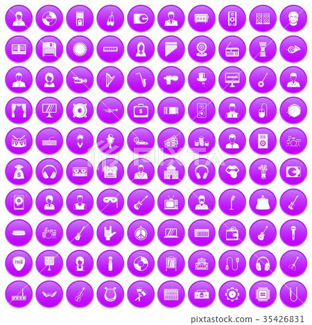 100 music icons set purple 35426831