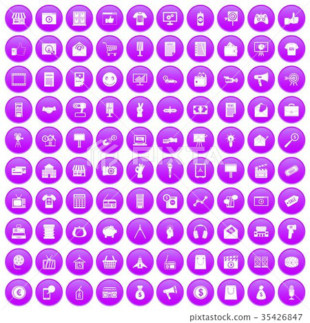 100 marketing icons set purple 35426847
