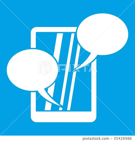 Speech bubble on phone icon white Speech bubble on phone icon white 35426986